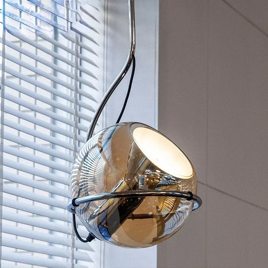 Adjustable Amber Glass Globe Pendant Light