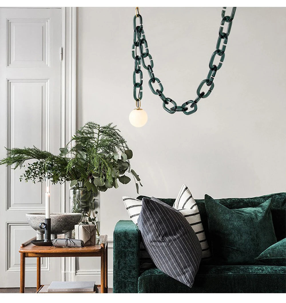 Hanging Chain Pendant Light with Globe