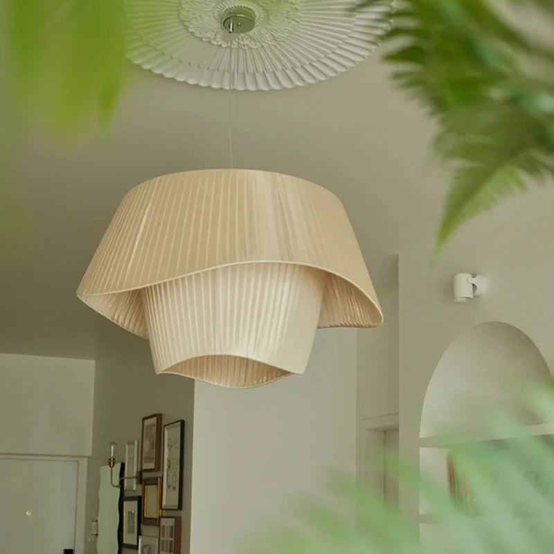 Double-Layer Pleated Fabric Pendant Light