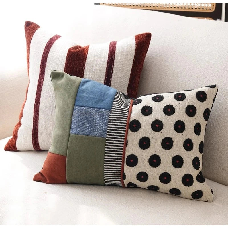 Polka Dot Patchwork Lumbar Pillow Case