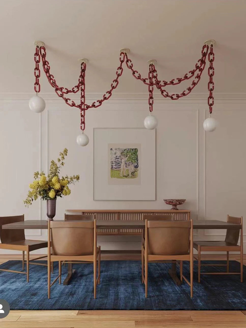 Hanging Chain Pendant Light with Globe