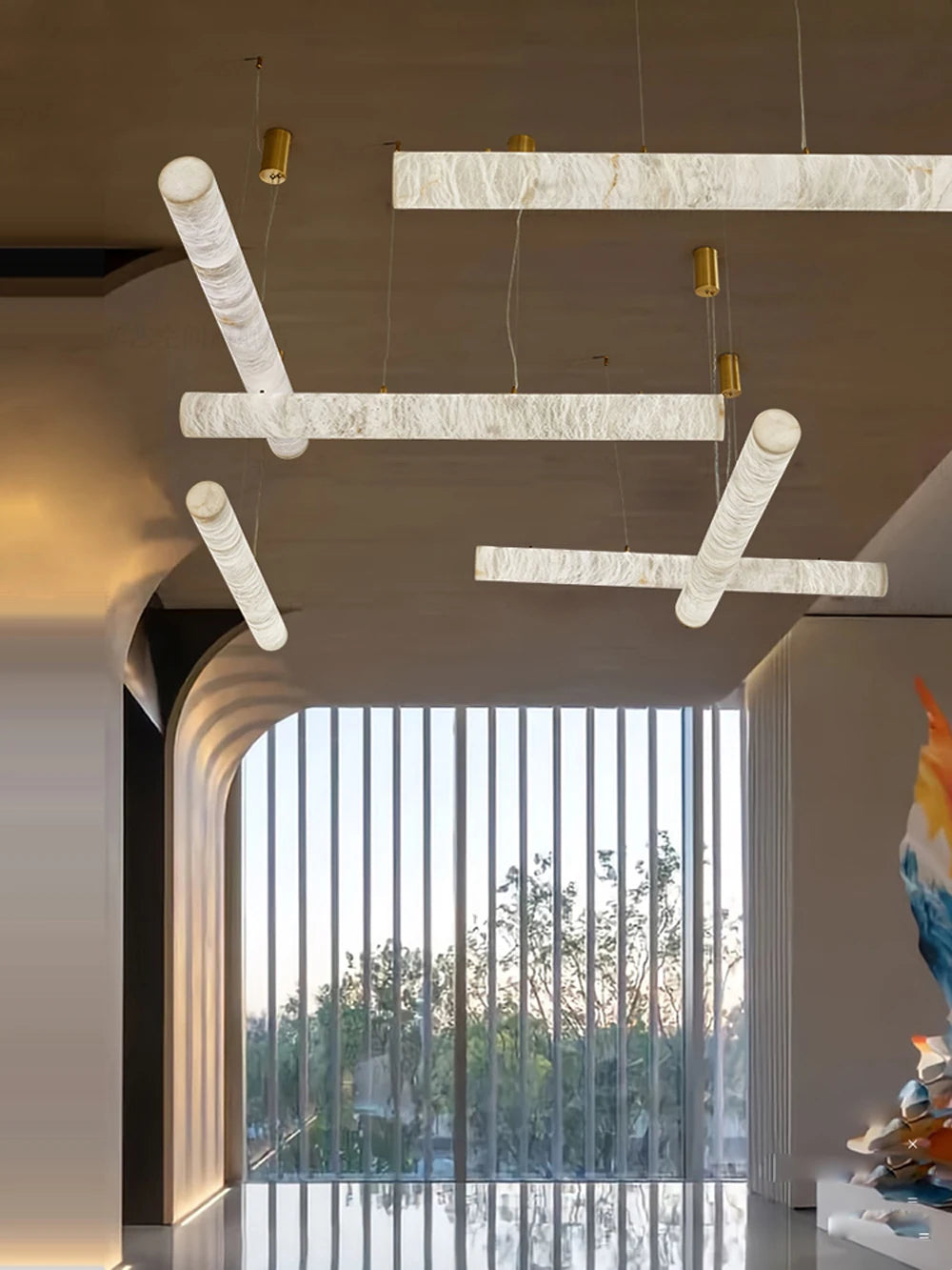 Irregular Alabaster Linear Tube Pendant Light, Minimalist