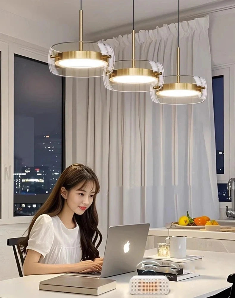 Liora Drum Glass LED Kitchen Island Pendant Light