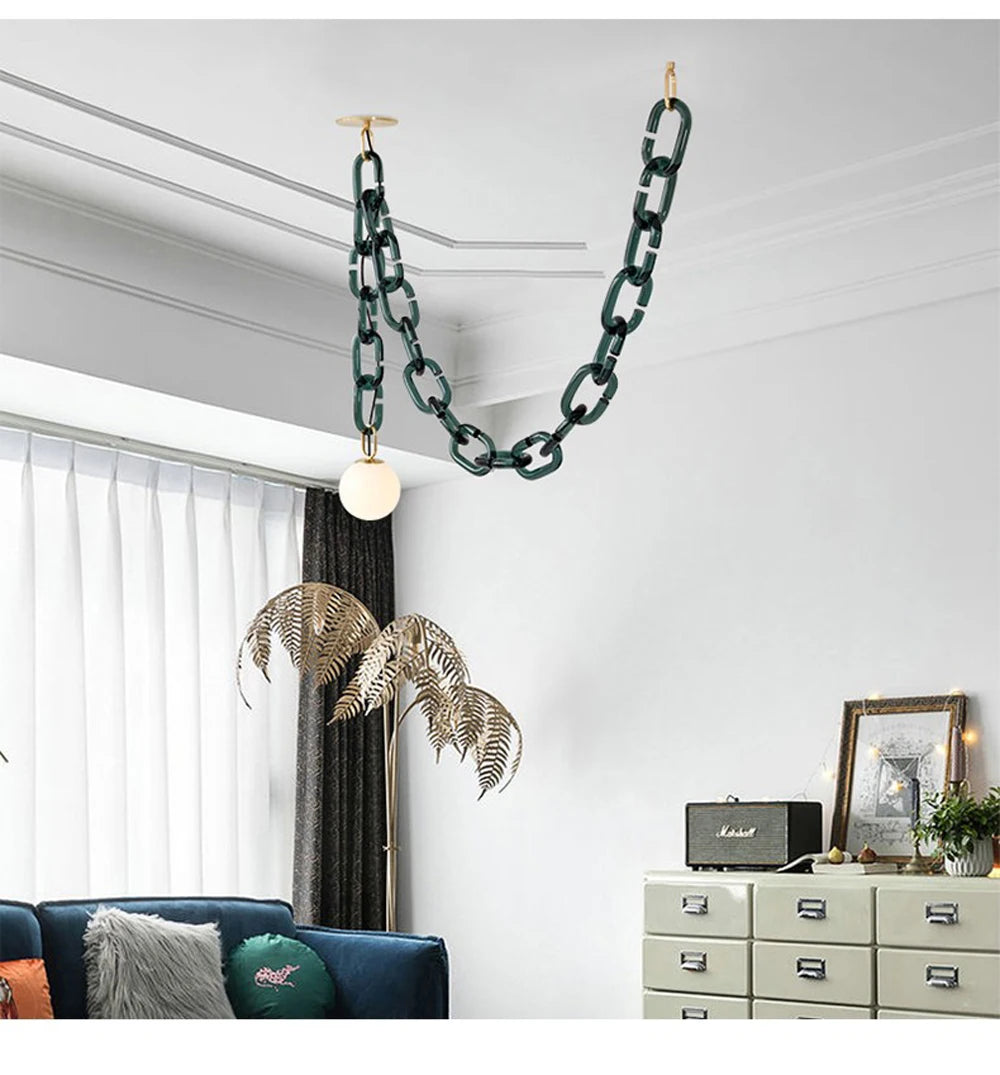 Hanging Chain Pendant Light with Globe