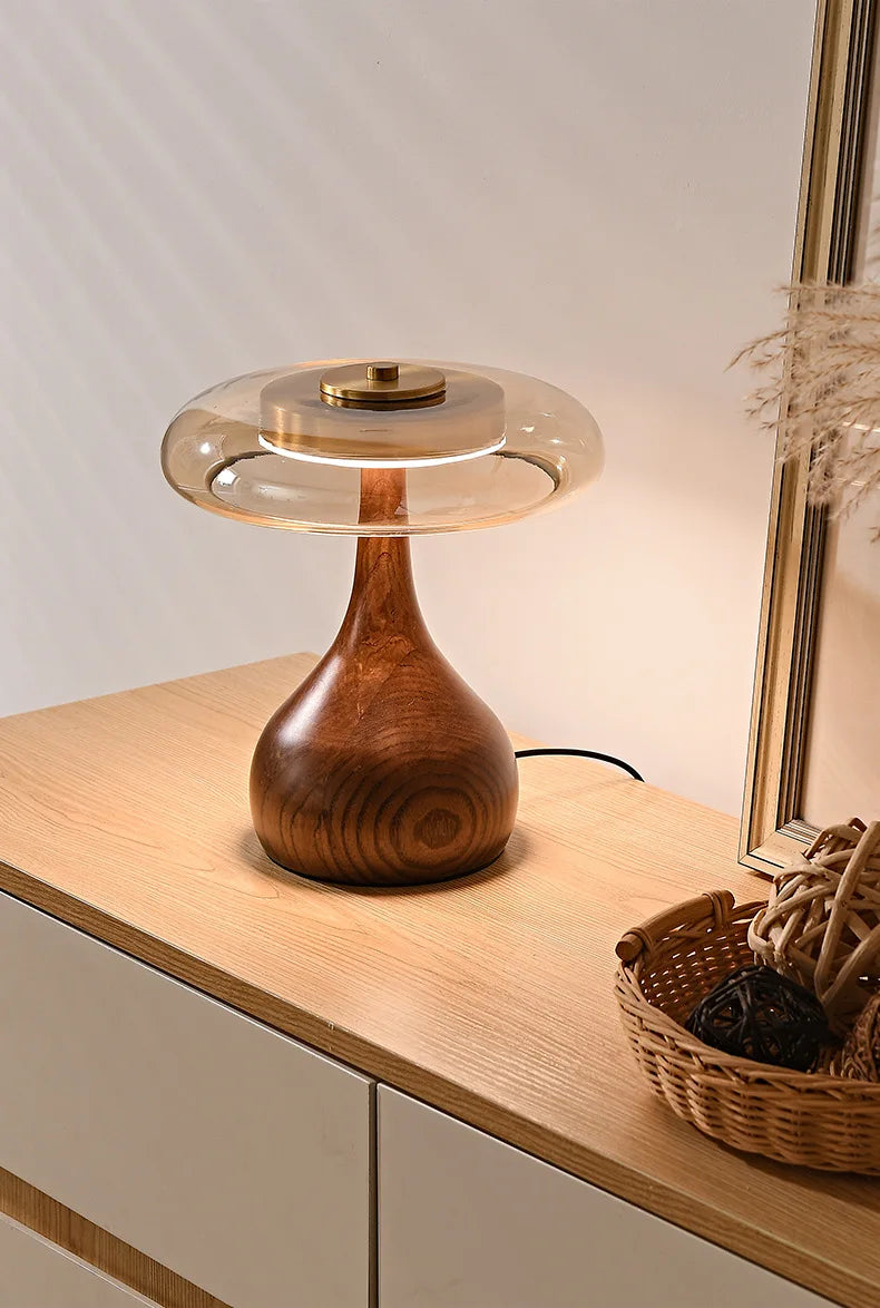 Japanese Zen Wood and Glass Table Lamp
