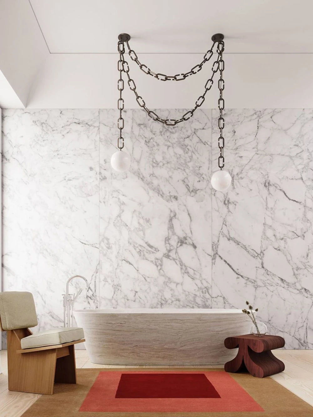 Hanging Chain Pendant Light with Globe