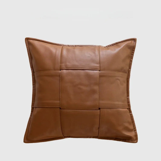 Modern Woven Faux Leather Cushion Cover