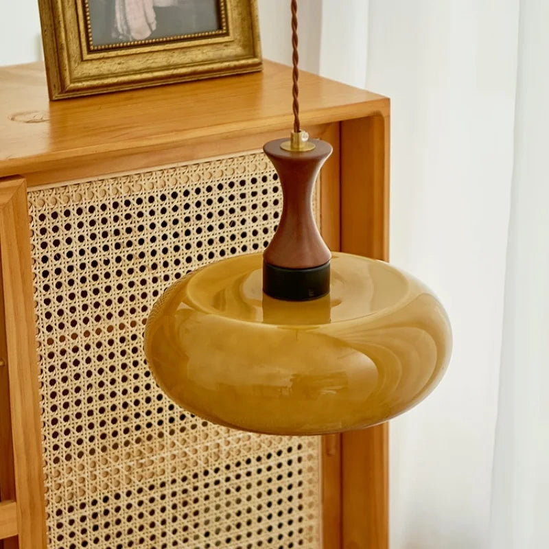Sorrel Amber Glass & Wood Pendant Light