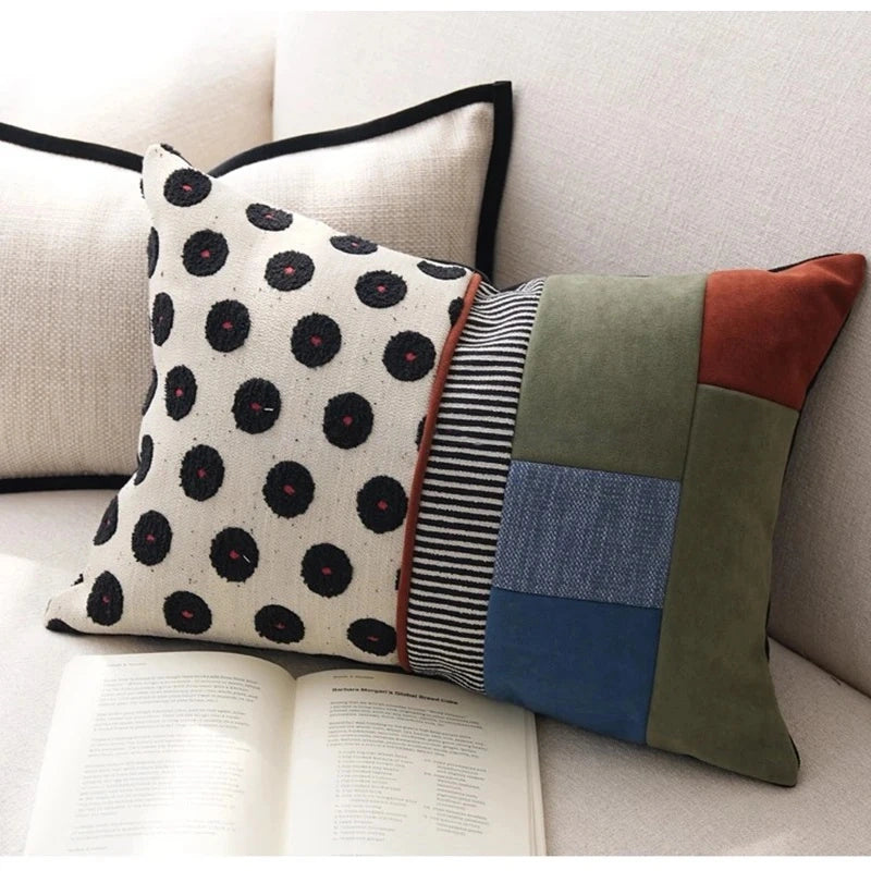 Polka Dot Patchwork Lumbar Pillow Case