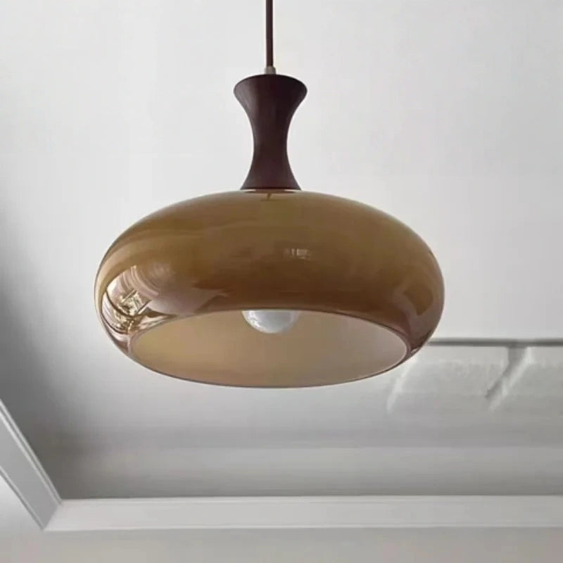 Sorrel Amber Glass & Wood Pendant Light