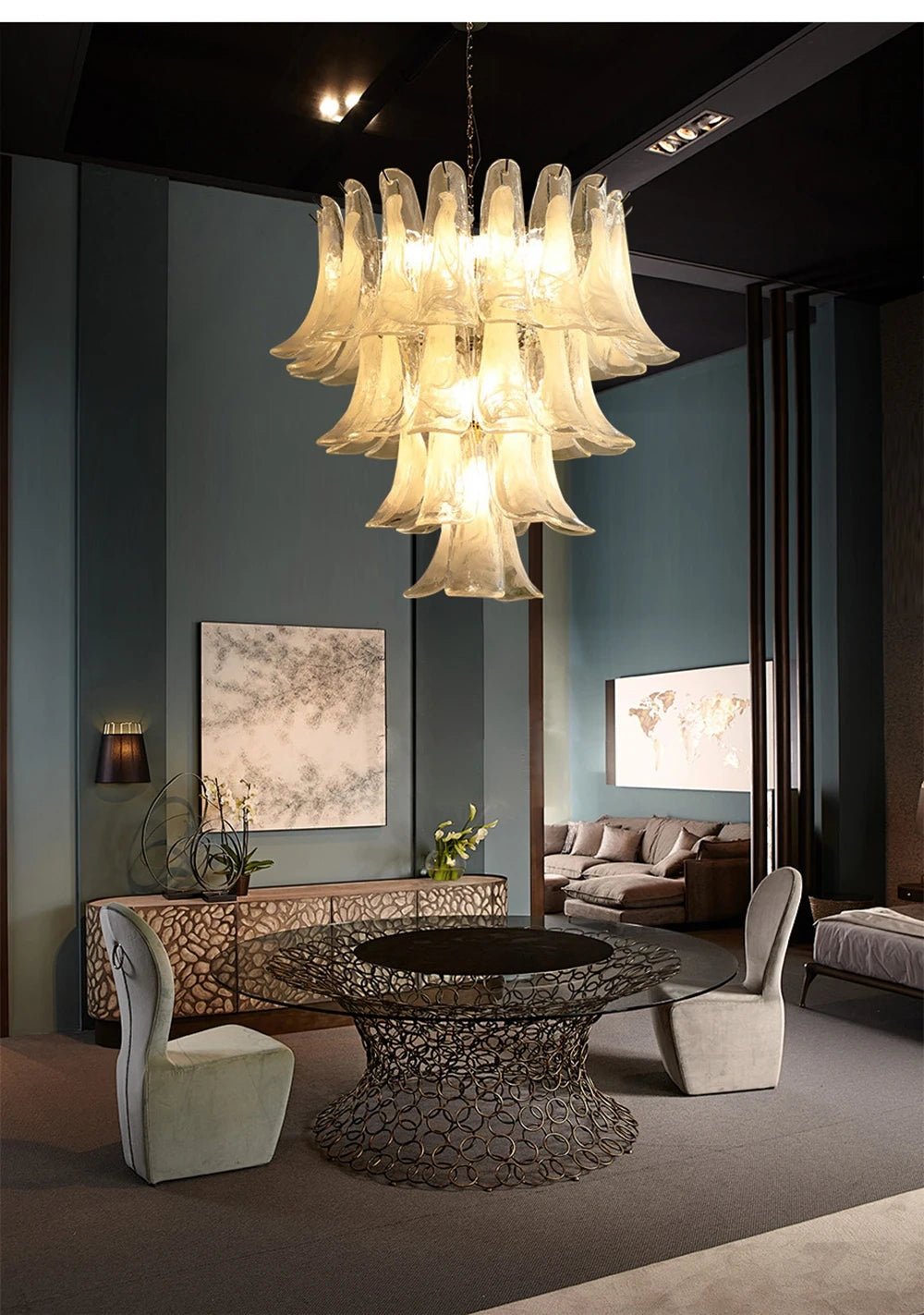 Alessia White Jade Glass Branch Chandelier