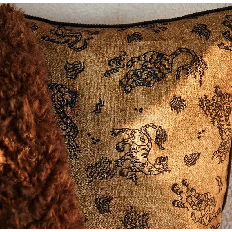 Antique Tibetan Tiger Motifs Decorative Pillow case