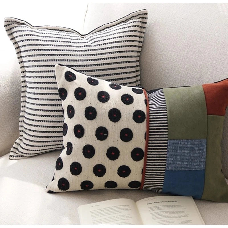 Polka Dot Patchwork Lumbar Pillow Case