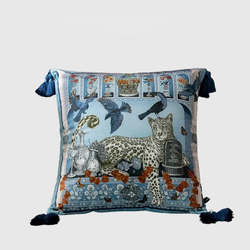 Majestic Leopard Decorative Cushion Cover Luxury Tassel Throw Pillow Case