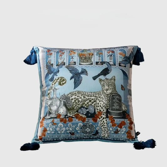 Majestic Leopard Decorative Cushion Cover Luxury Tassel Throw Pillow Case