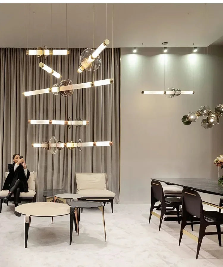 Italian Flute Linear Tube Glass Chandelier