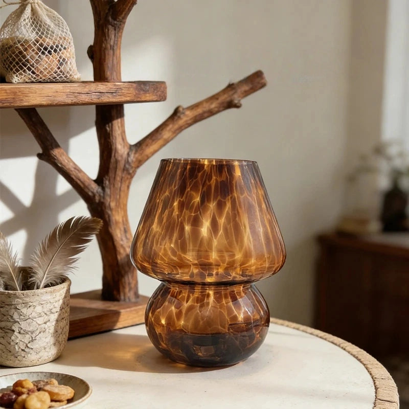 Brown Tortoise Glass Mushroom Table Lamp
