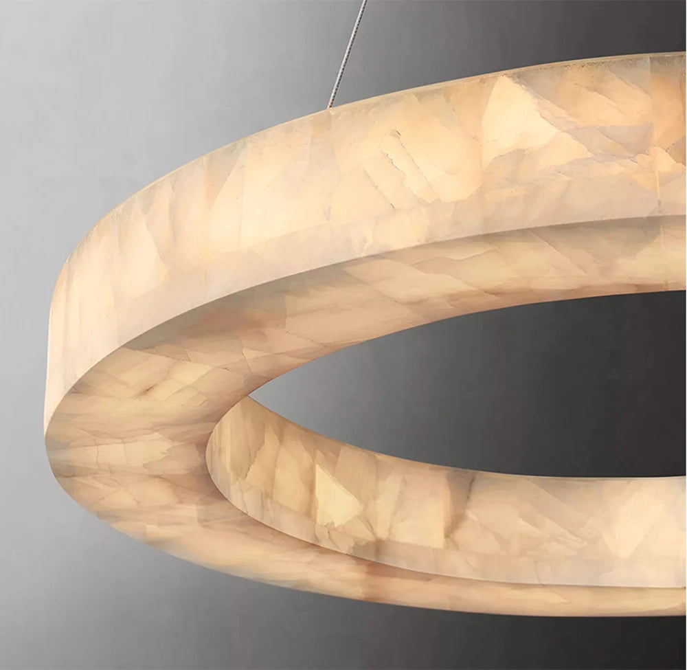 Minimalist Multi-Tier Ring Alabaster Chandelier