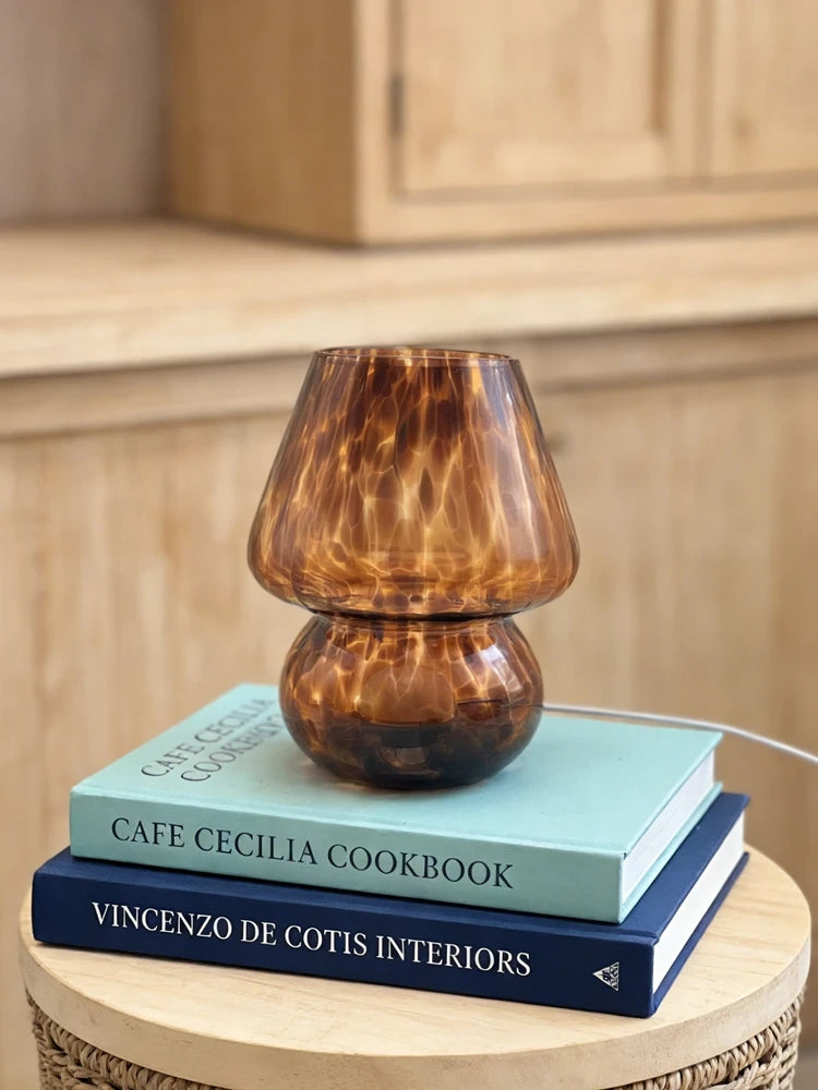 Brown Tortoise Glass Mushroom Table Lamp