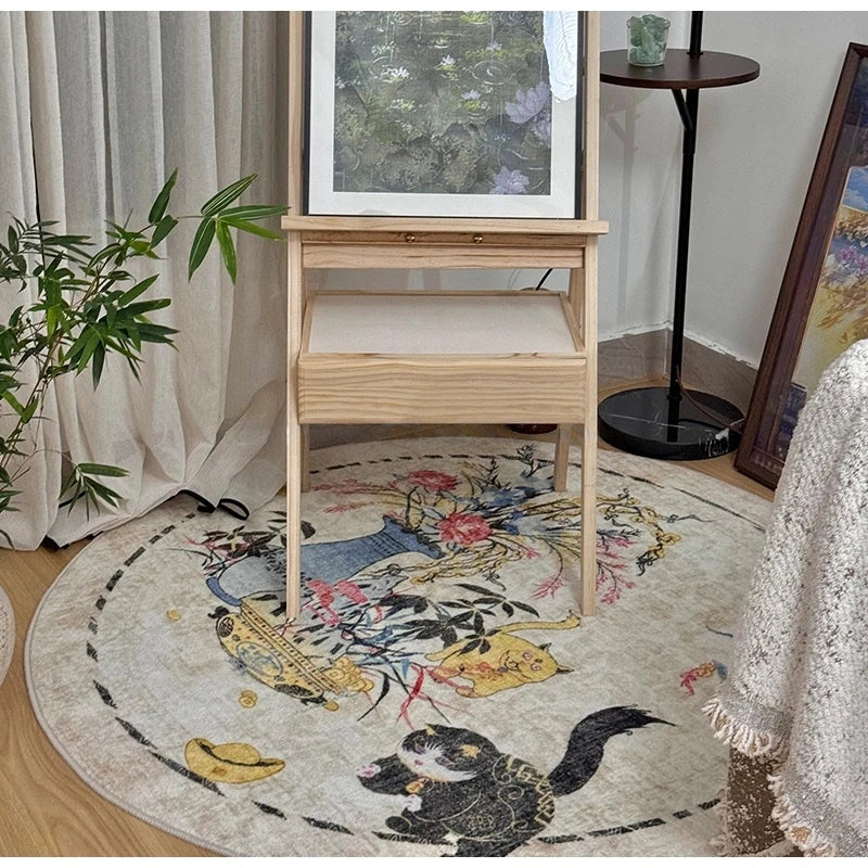 Artistic Chinoiserie Inspired Round Decorative Rug 120x120cm