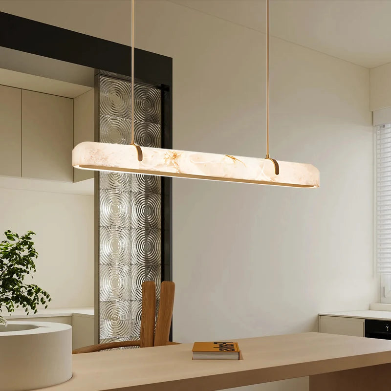 Modern Linear Kitchen Island Alabaster Pendant Light