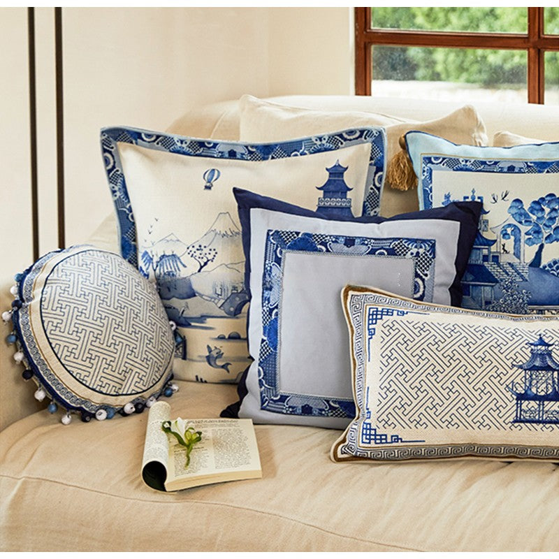 Blue Chinoiserie Victorian Throw Pillow Case 45X45cm