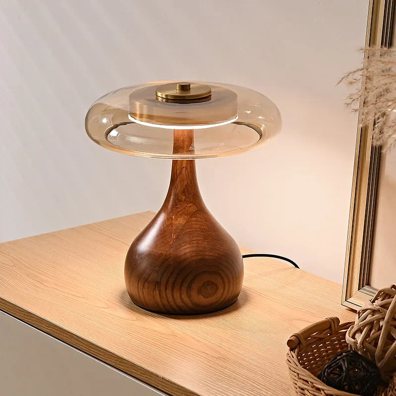 Japanese Zen Wood and Glass Table Lamp