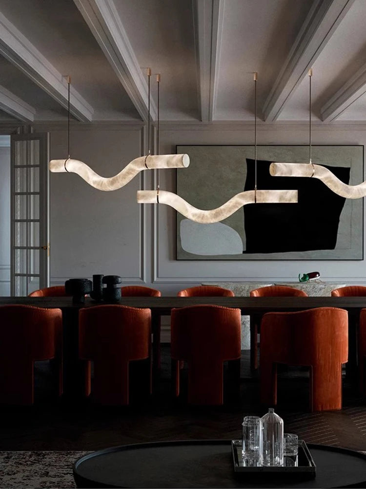 Irregular Alabaster Linear Tube Pendant Light, Minimalist