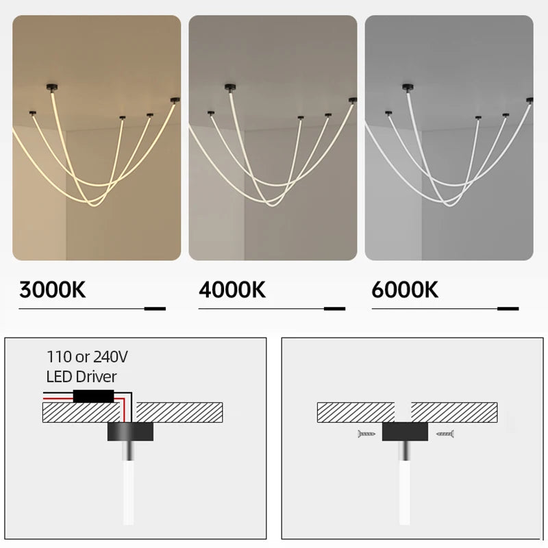 Minimalist Flexible LED Tube Chandelier