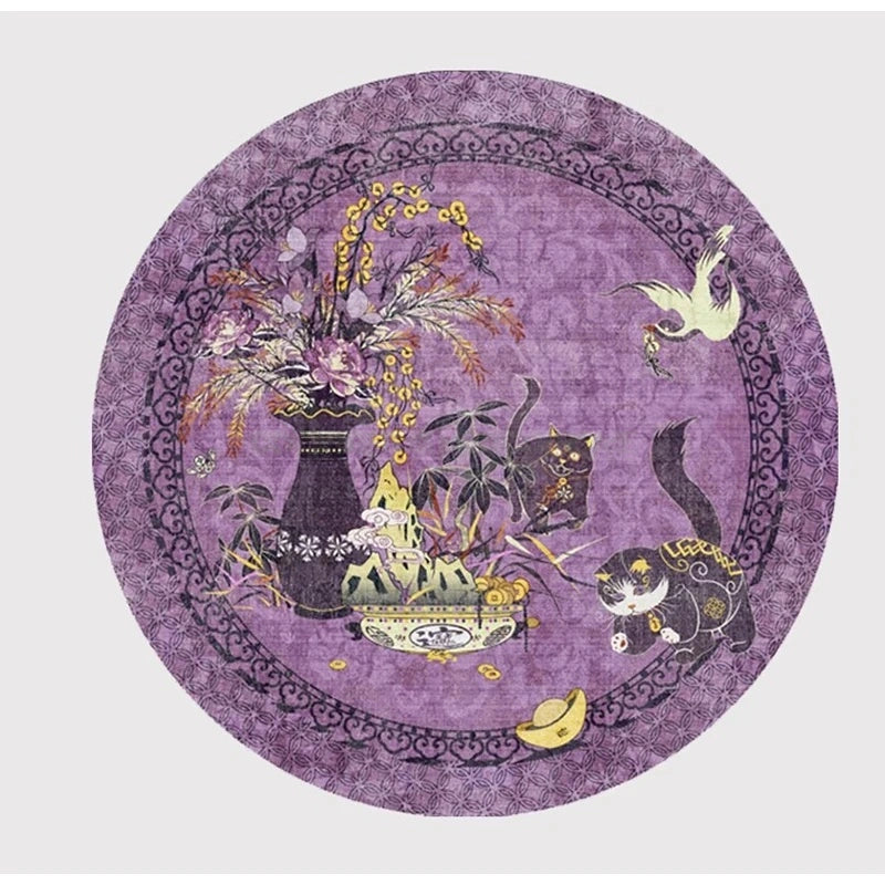 Artistic Chinoiserie Inspired Round Decorative Rug 120x120cm