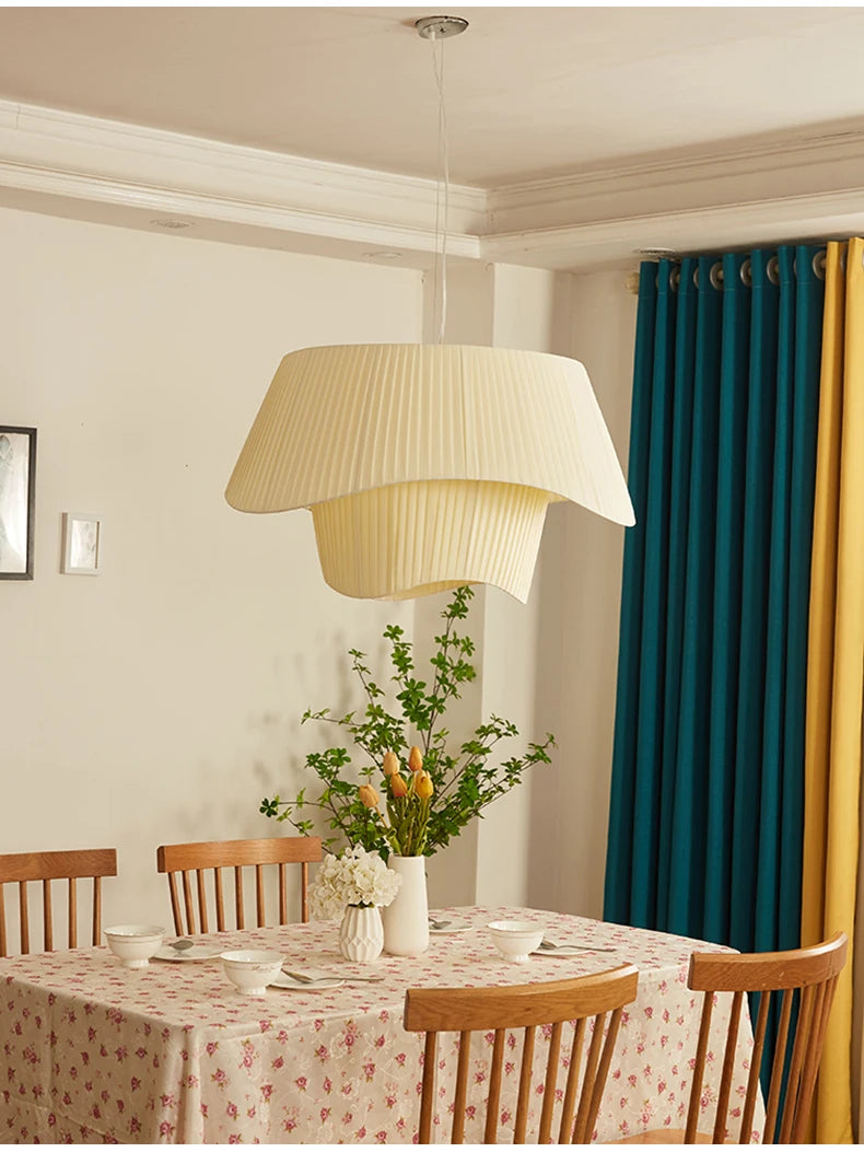 Double-Layer Pleated Fabric Pendant Light