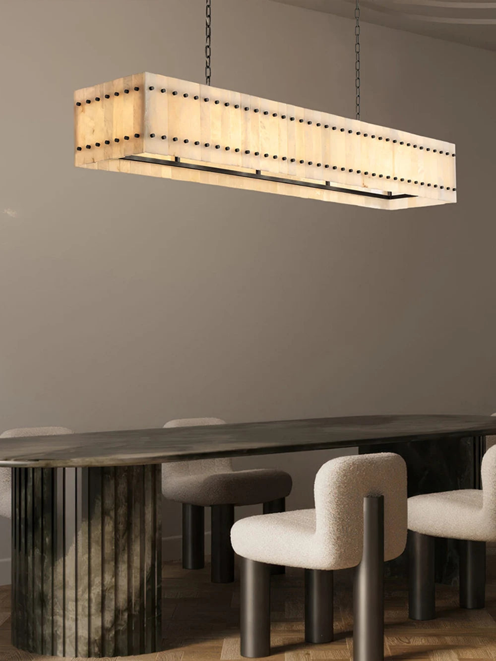 Mallory Rectangular Alabaster Chandelier, Dimmable