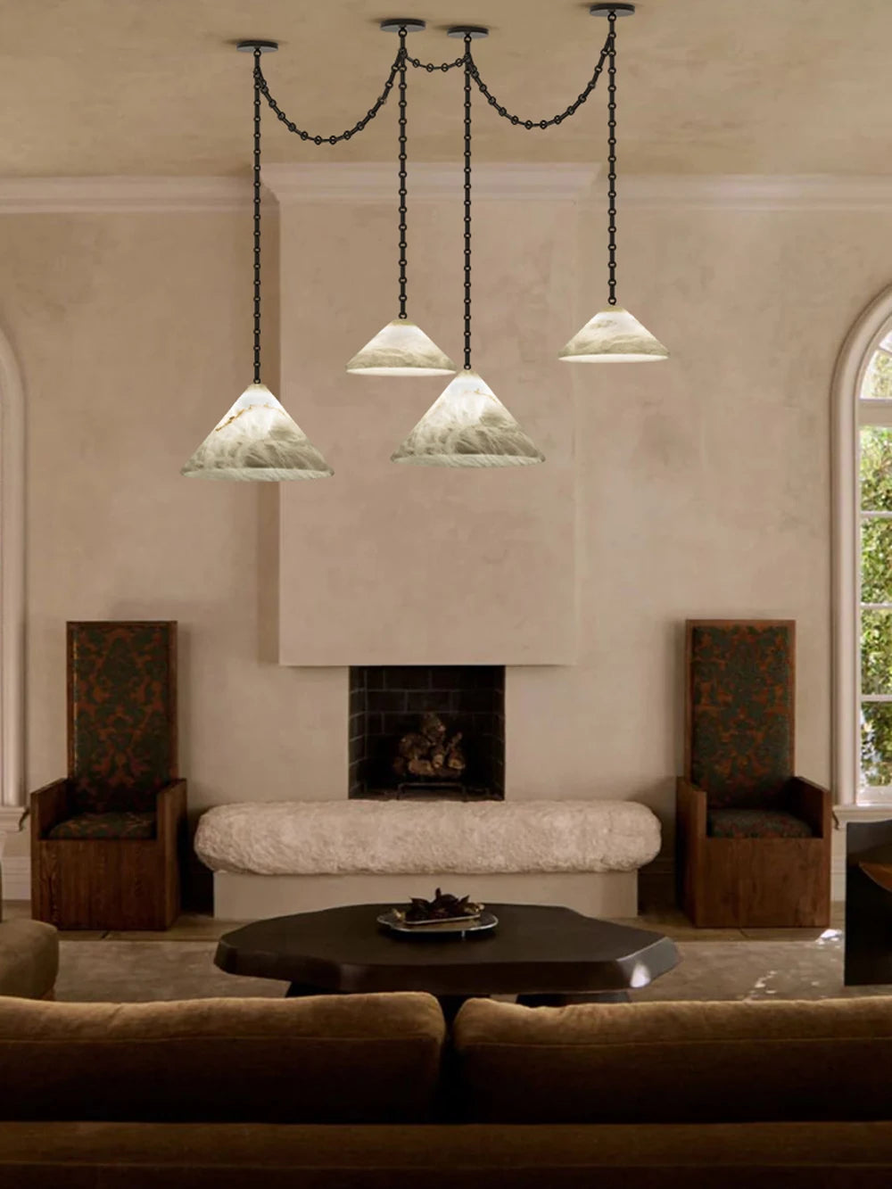 Etna Alabaster Pendant Light with Chain