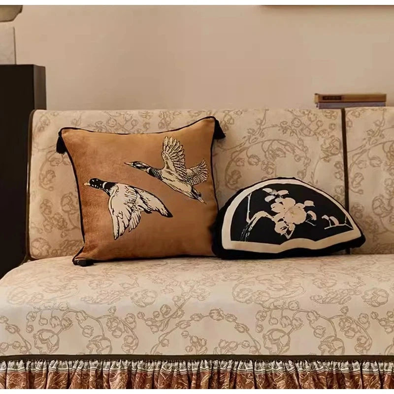 Oriental Retro Bird Cushion Cover with Tassels