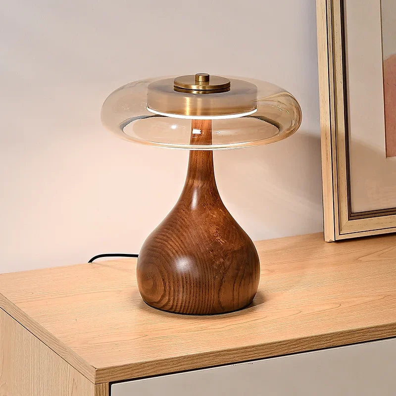 Japanese Zen Wood and Glass Table Lamp