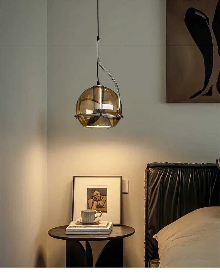 Adjustable Amber Glass Globe Pendant Light
