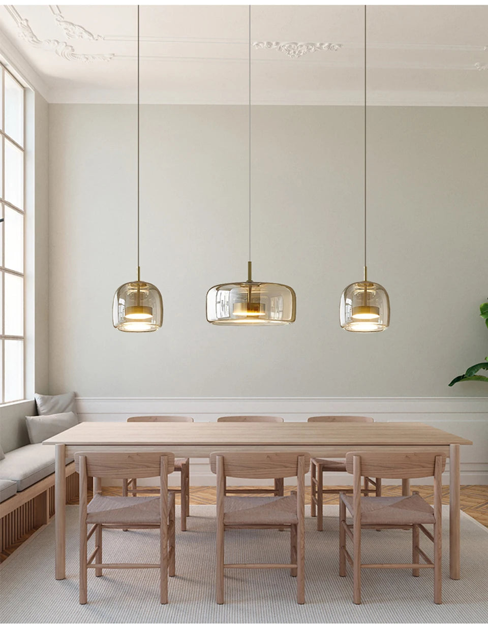 Nordic Designer Amber Glass LED Pendant light for Kitchen