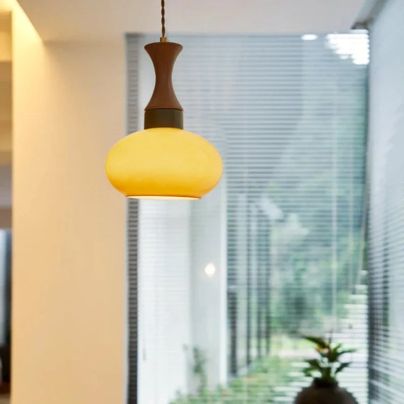 Sorrel Amber Glass & Wood Pendant Light