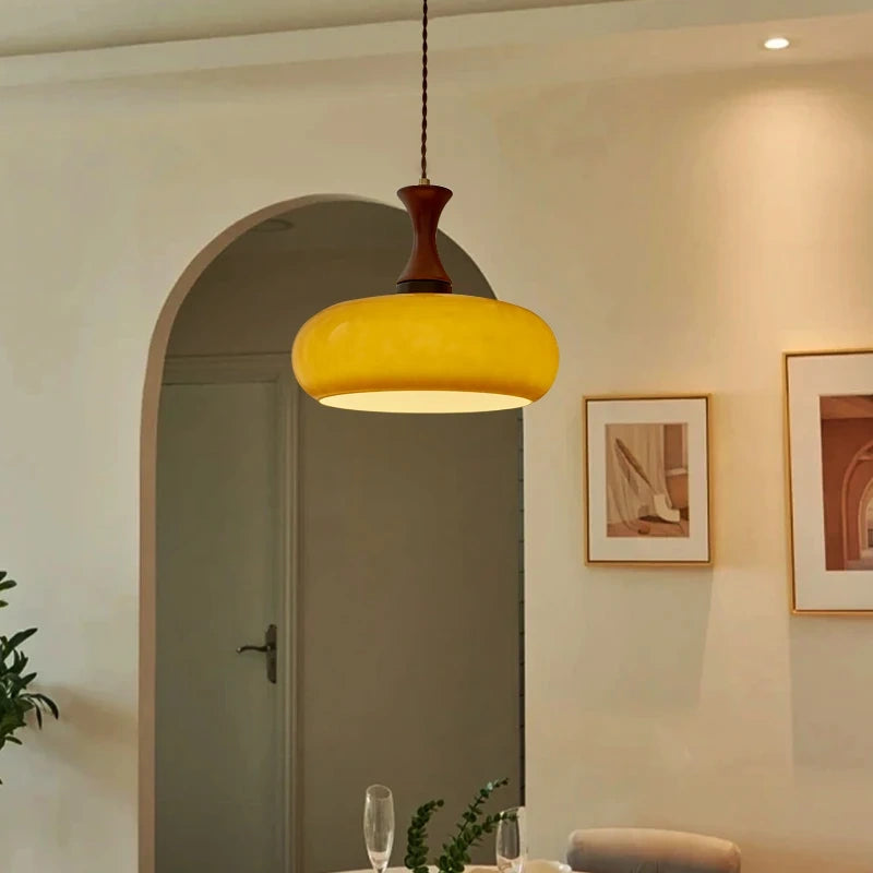Sorrel Amber Glass & Wood Pendant Light