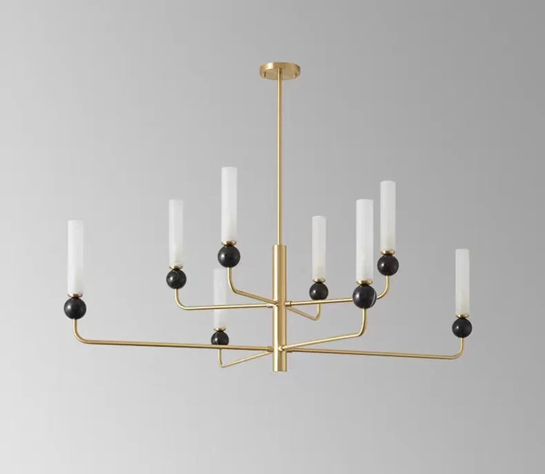 Candlelit Opulence Brass and Marble Sphere Chandelier