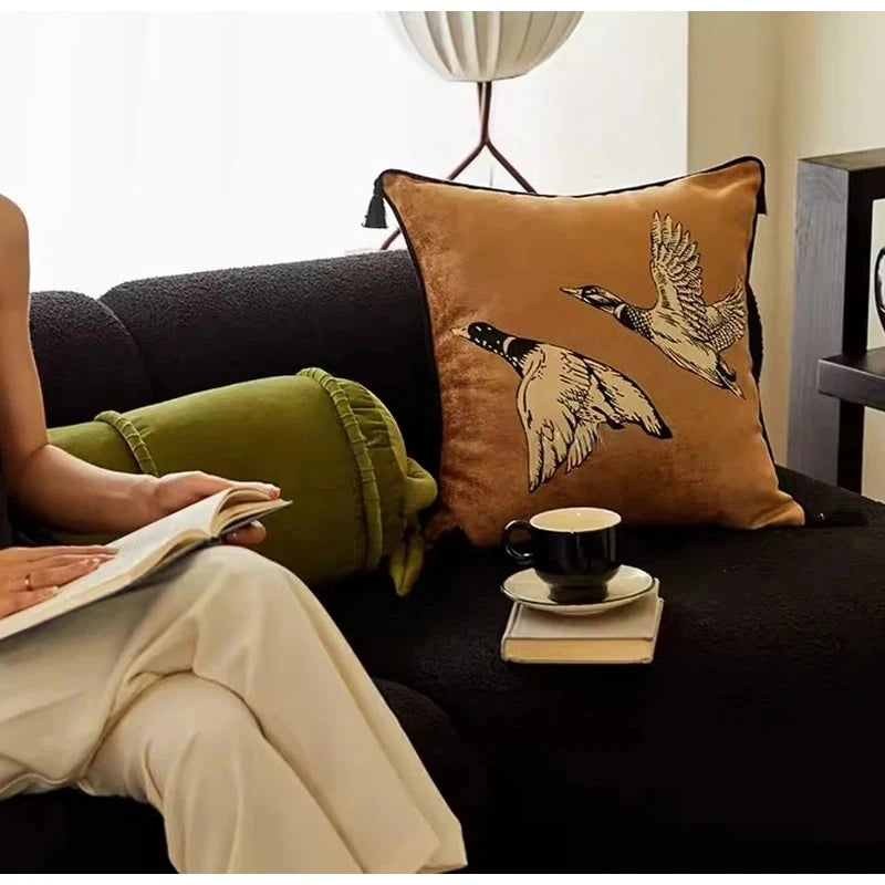 Oriental Retro Bird Cushion Cover with Tassels