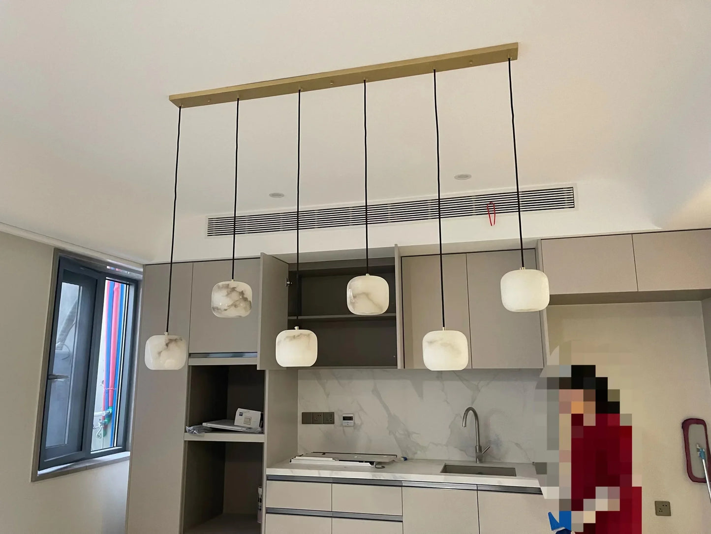 Modern Alabaster Pendant Light with Copper, Interior Lighting