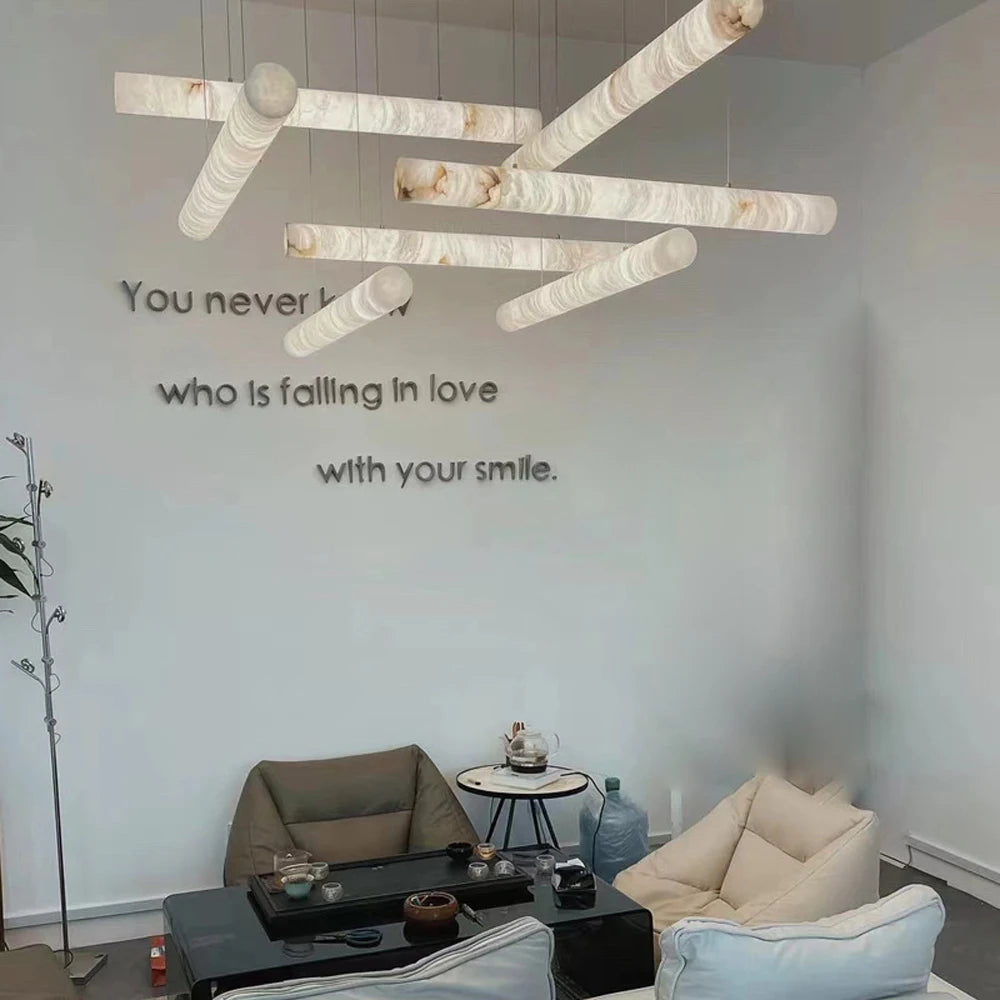 Irregular Alabaster Linear Tube Pendant Light, Minimalist