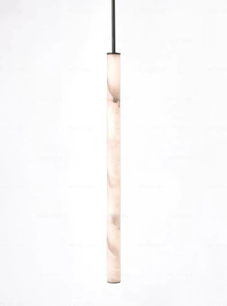 Minimalist Bedside Alabaster Tube Pendant Light, Black or Brass