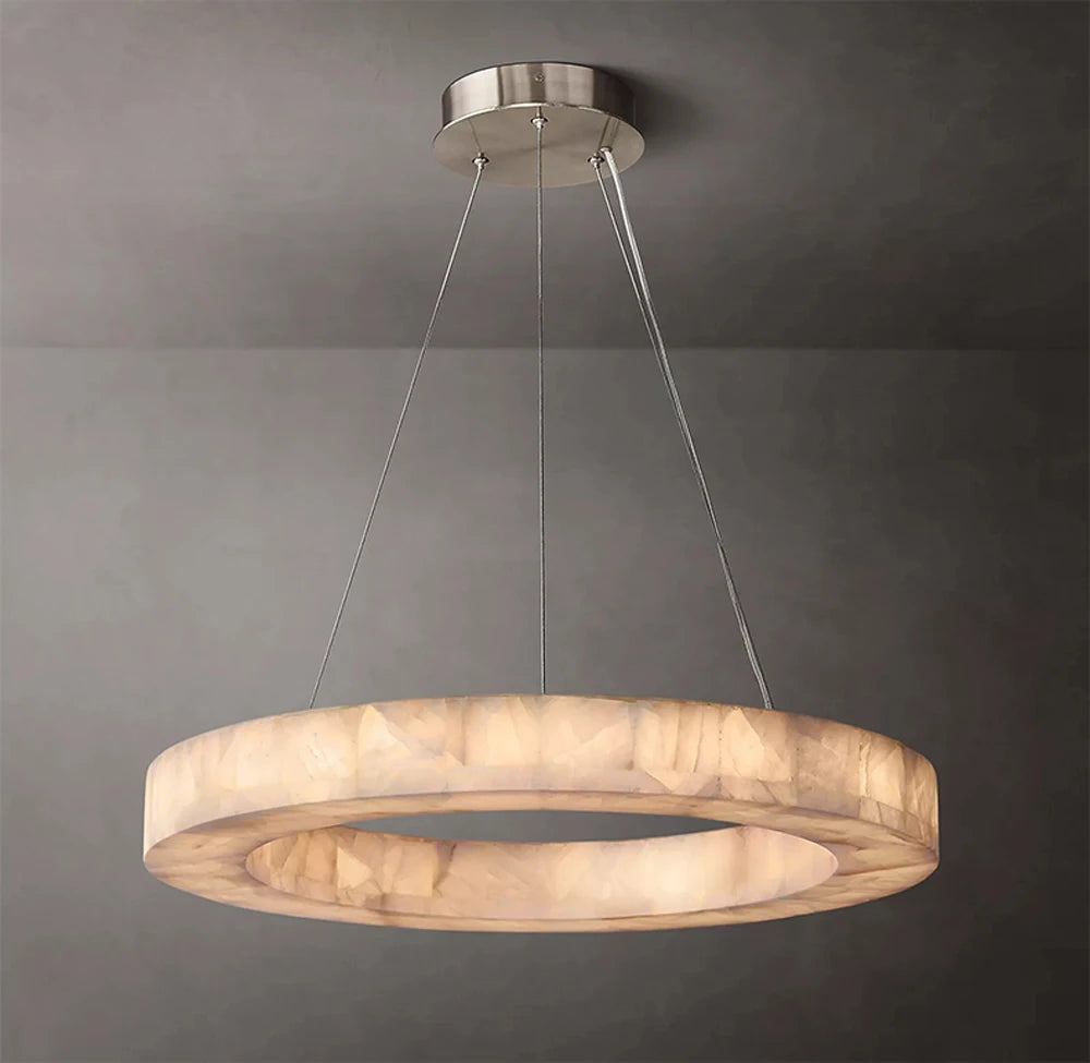 Minimalist Multi-Tier Ring Alabaster Chandelier