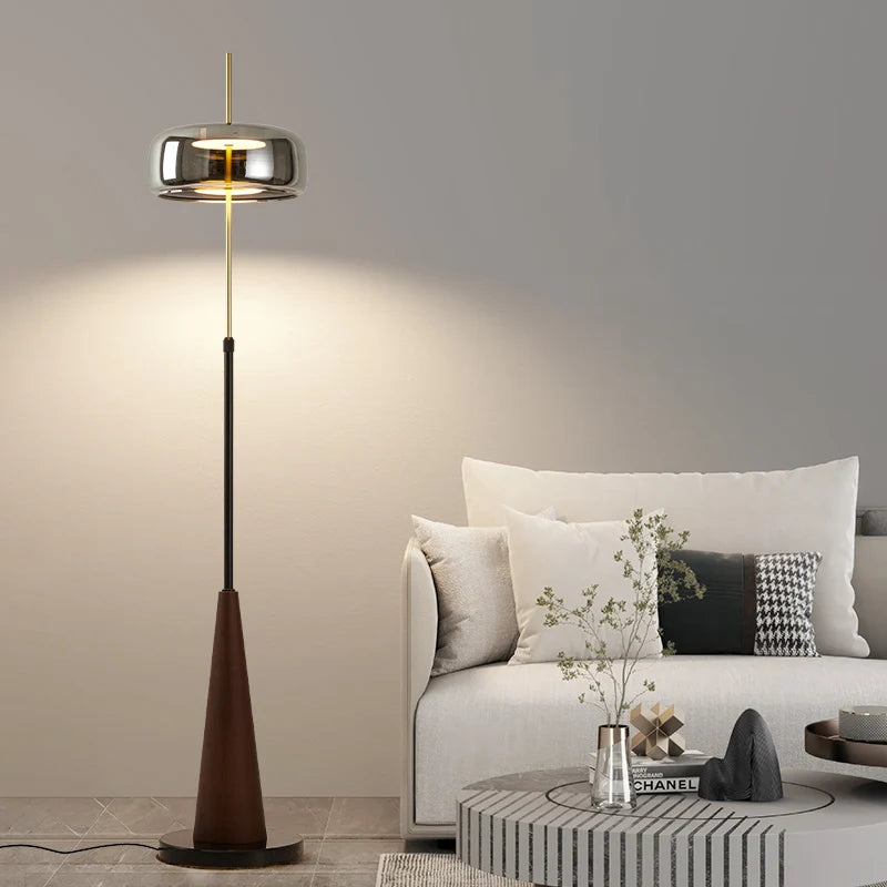 Mallory Glass Floor Lamp, Smoky Gray