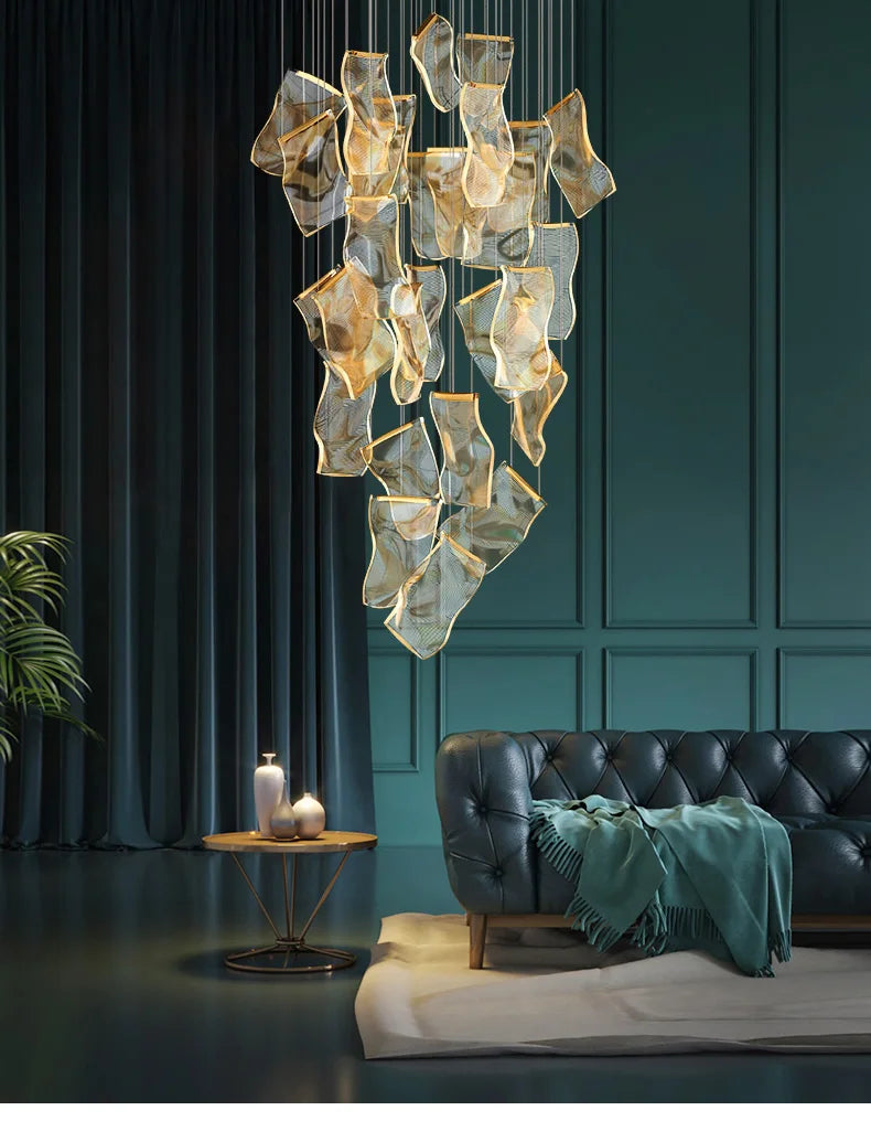 Large Clear Acrylic Flowing Wave Chandelier
