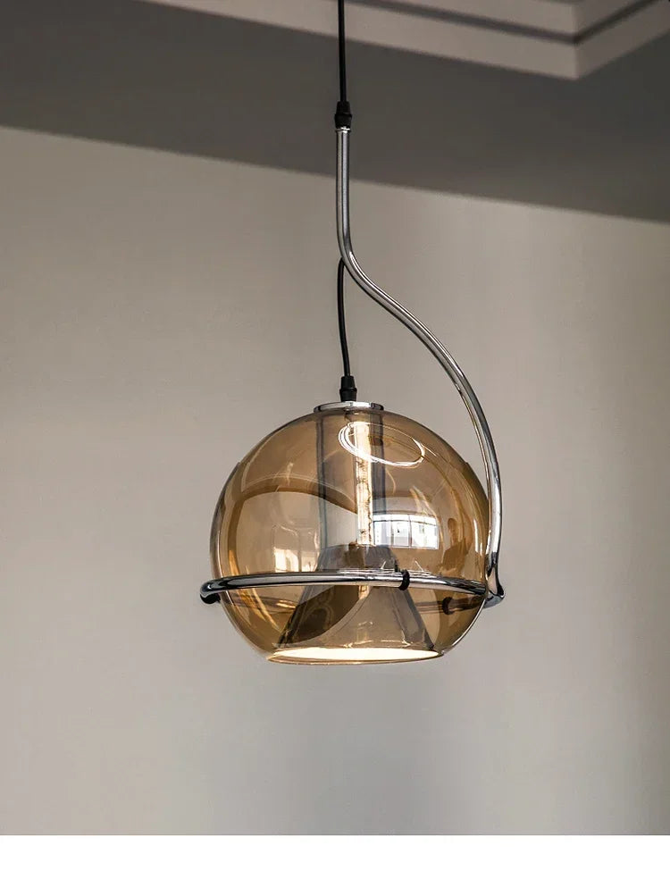 Adjustable Amber Glass Globe Pendant Light