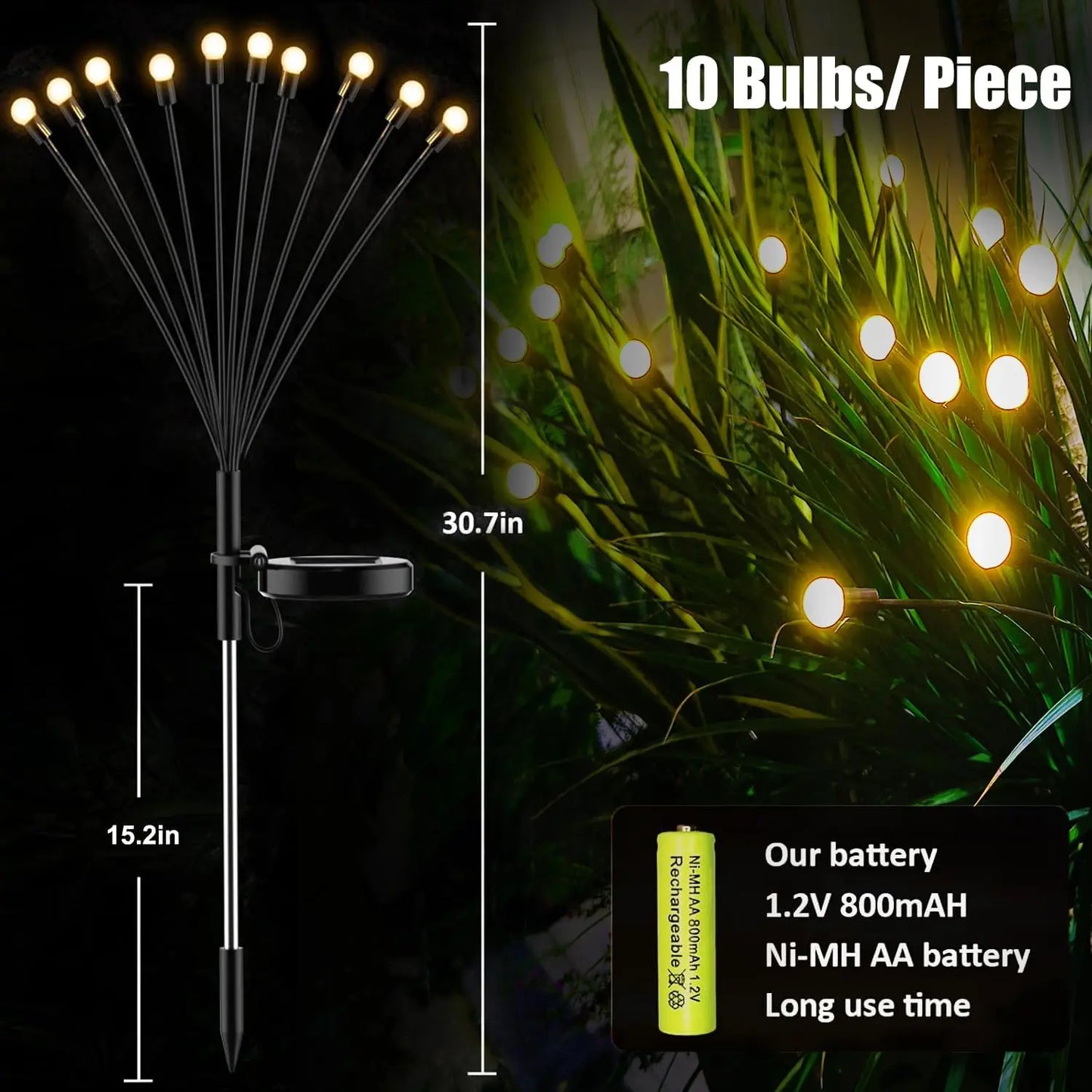 Solar Firefly Garden Lights – Outdoor Waterproof LED Pathway Decor (10 Bulbs per Stem)