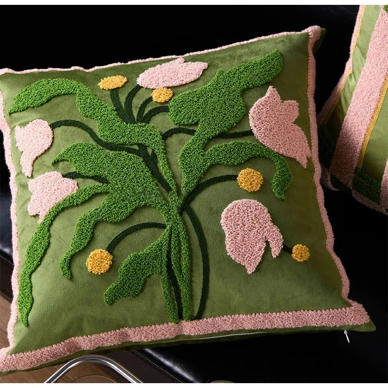 Spring Floral Tulip Tufted Throw Pillow Case
